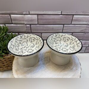 Signature❤️ (2)Yoga cat  screen pattern Elevated cat bowl WT/BK New